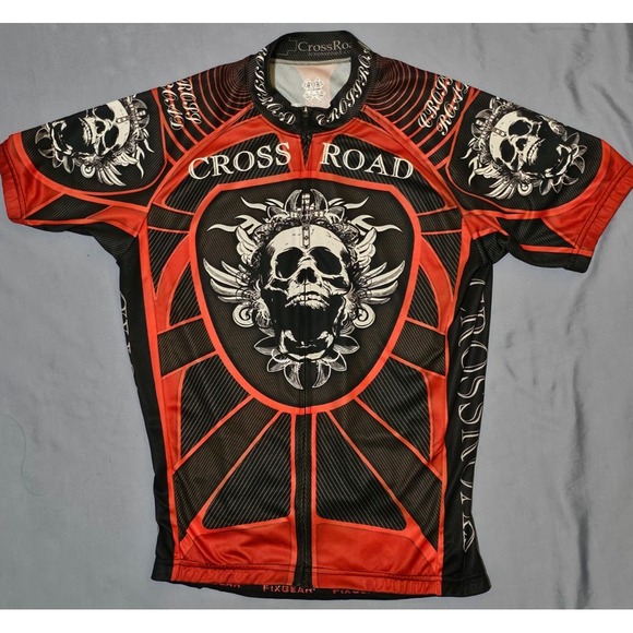 Other - FixGear Cyclist Jersey Large Crossroad Skull Print Full Zip Short Sleeve‎